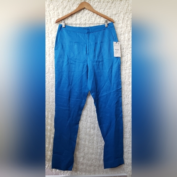 Zara new with tags blue "satin like" high waisted pants medium - Picture 1 of 6